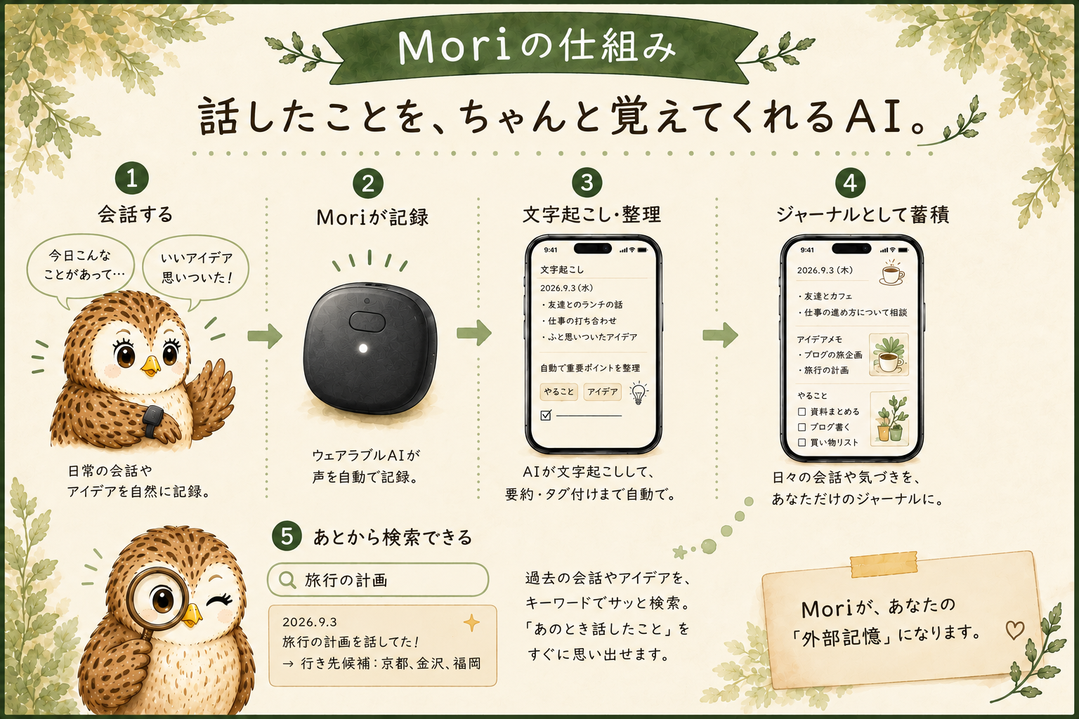 Moriが会話を記録・整理して検索できるようにする仕組み