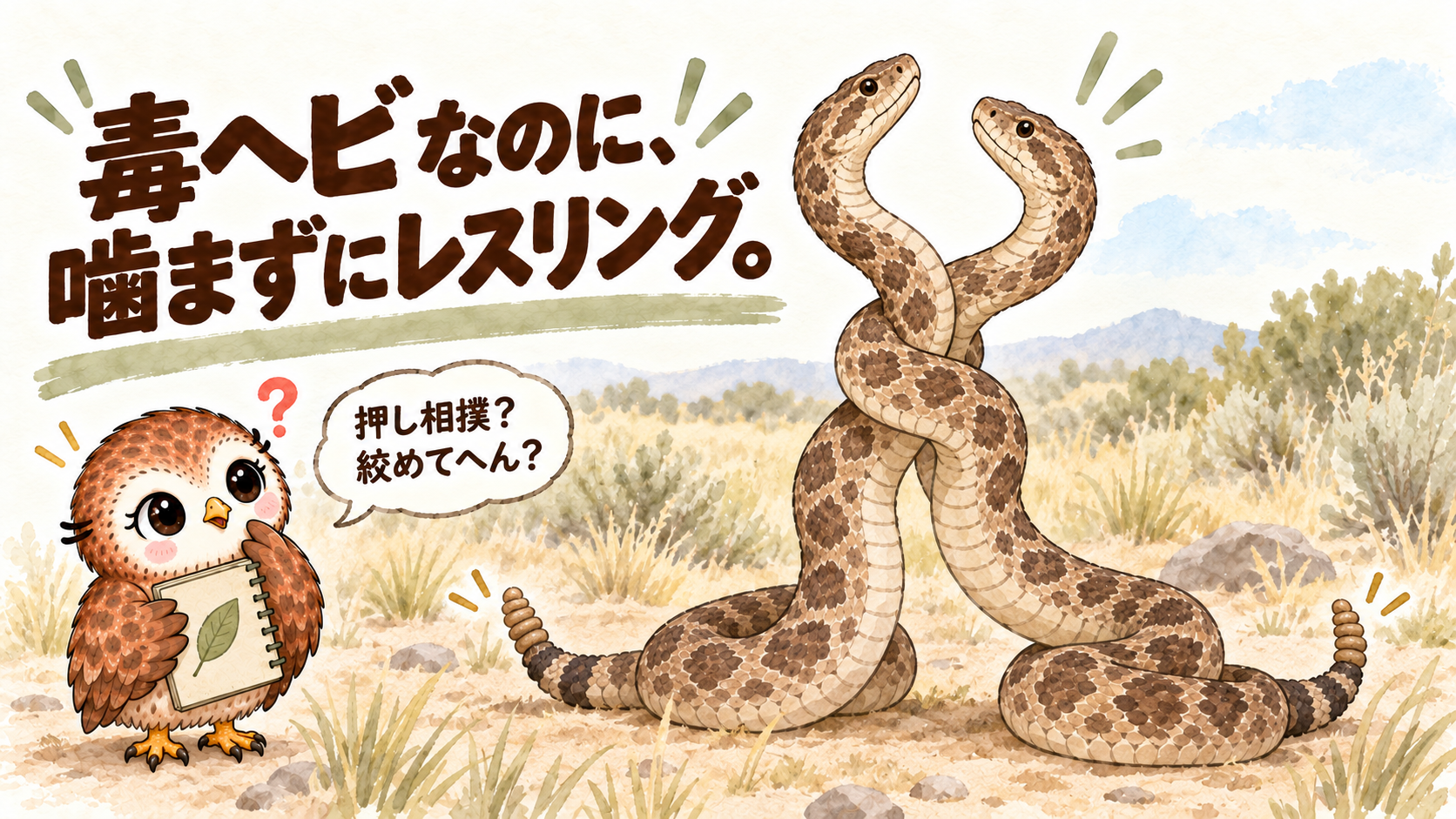 毒牙を使わず押し合うガラガラヘビの儀式的な争い
