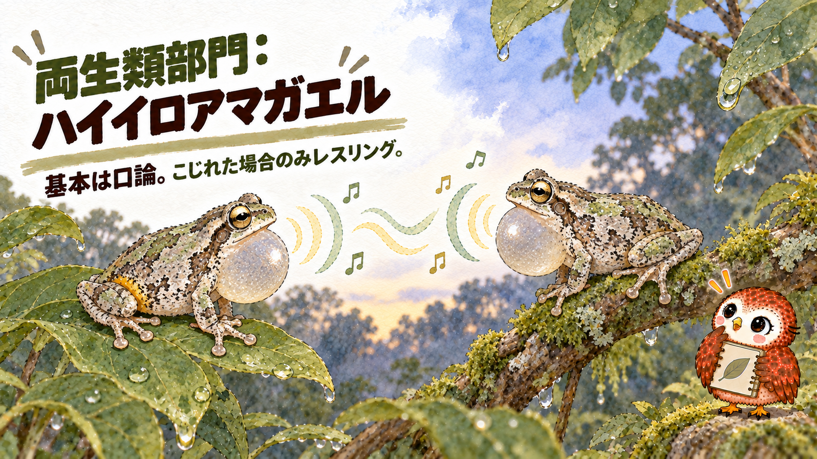 鳴き声で争うハイイロアマガエル