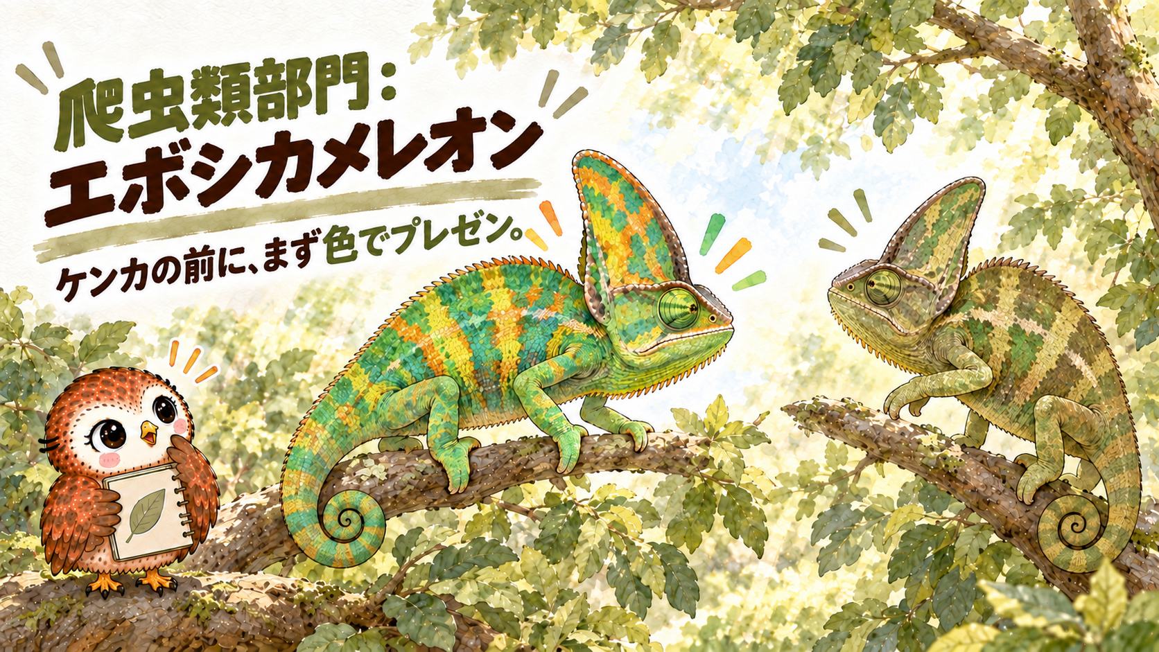 体の色で強さを伝えるエボシカメレオン