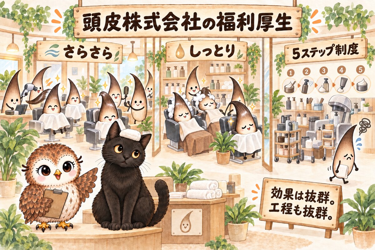 サラサラ・しっとり・5ステップ制度を表した頭皮株式会社の福利厚生